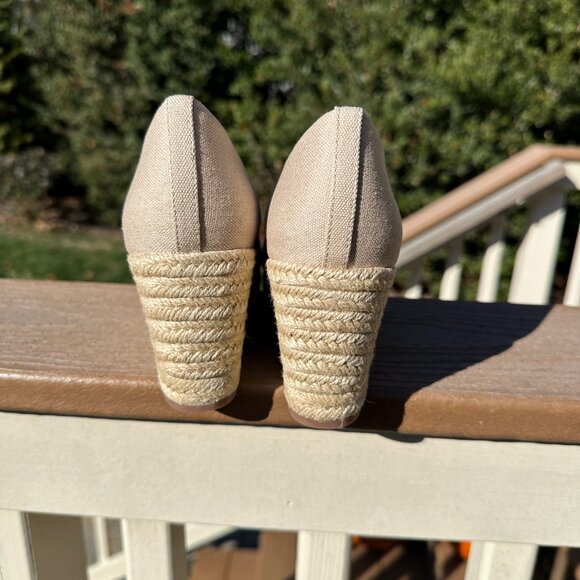 NWOT Crew Wedge Womens 7 Tan Cream Espadrilles Jute Platforms Canvas Sandals - Picture 9 of 11